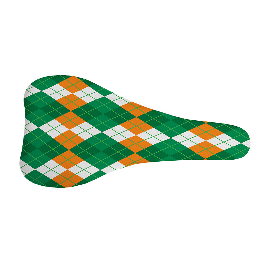Green Orange And White Argyle Print Bicycle Seat Cover