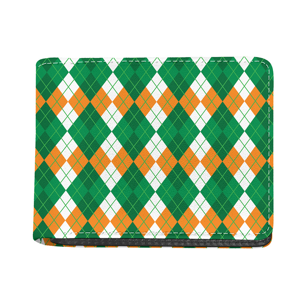 Green Orange And White Argyle Print Bifold Wallet