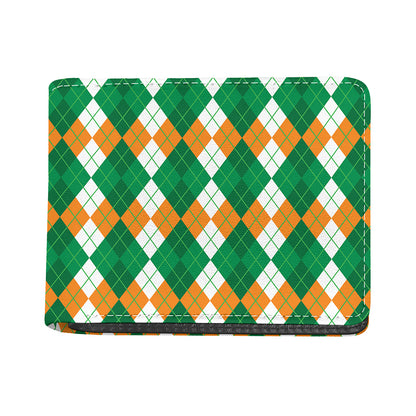Green Orange And White Argyle Print Bifold Wallet