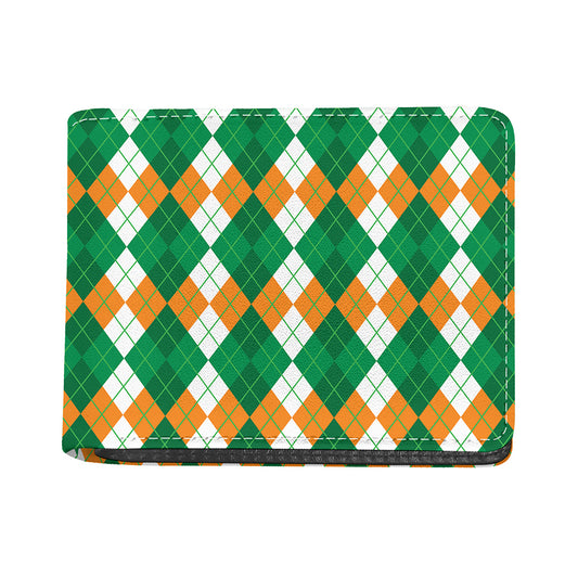 Green Orange And White Argyle Print Bifold Wallet