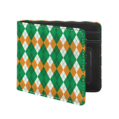 Green Orange And White Argyle Print Bifold Wallet