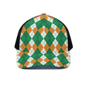 Green Orange And White Argyle Print Black Mesh Trucker Hat