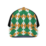 Green Orange And White Argyle Print Black Mesh Trucker Cap
