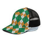 Green Orange And White Argyle Print Black Mesh Trucker Cap