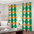 Green Orange And White Argyle Print Dimout Grommet Curtains
