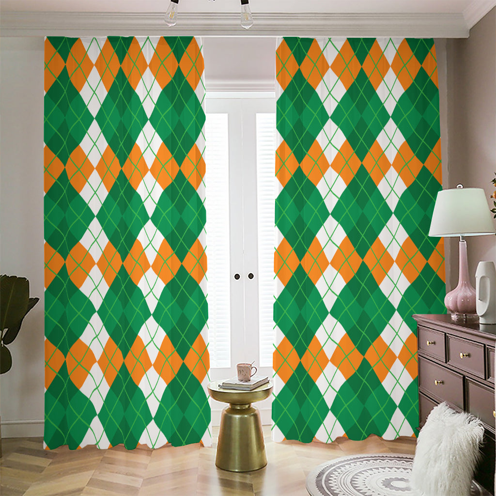 Green Orange And White Argyle Print Blackout Pencil Pleat Curtains