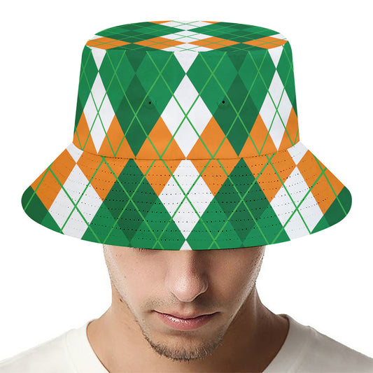 Green Orange And White Argyle Print Bucket Hat