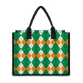 Green Orange And White Argyle Print Canvas Tote Bag
