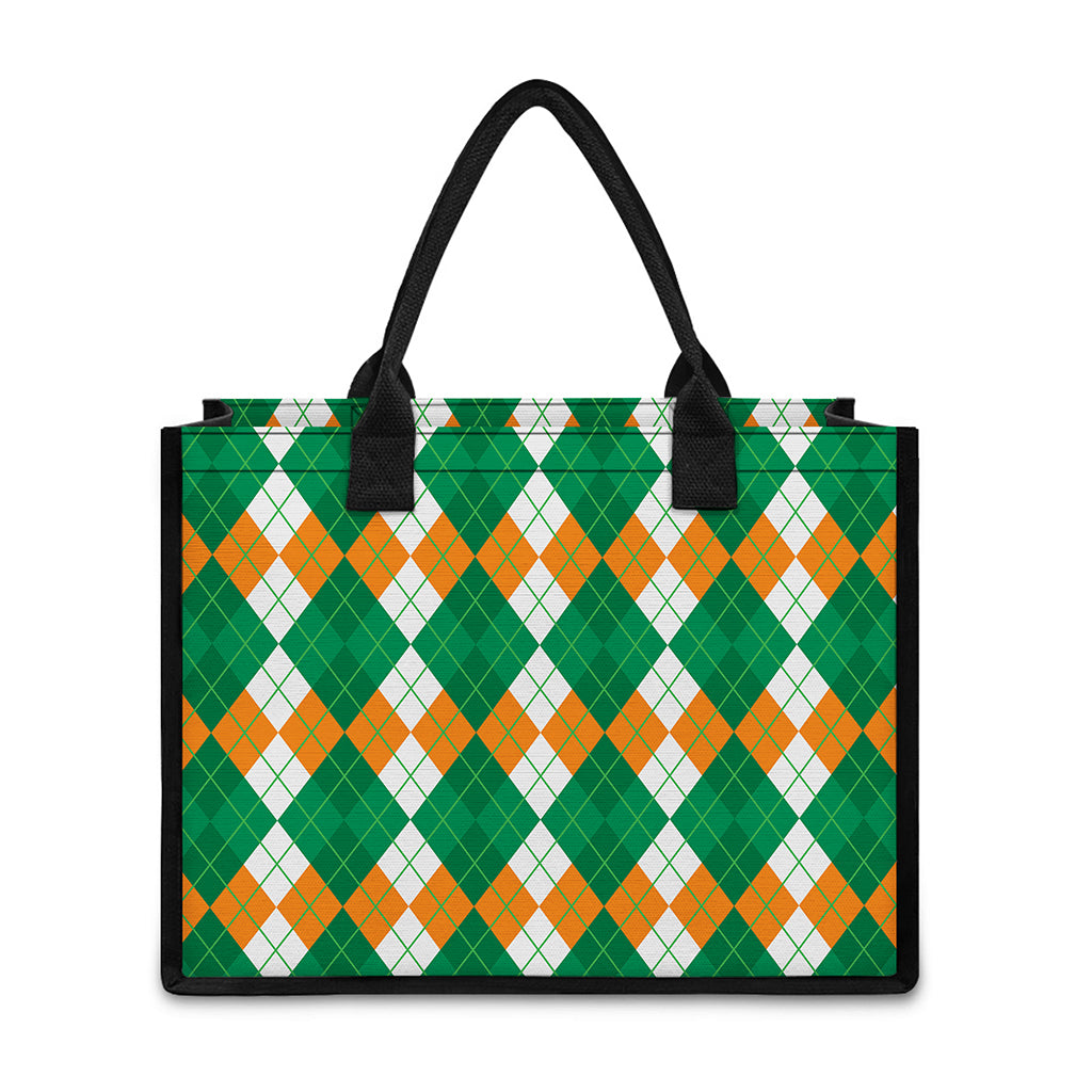 Green Orange And White Argyle Print Canvas Tote Bag