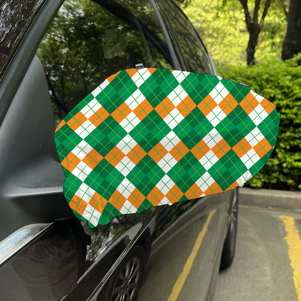 Green Orange And White Argyle Print Car Side Mirror Covers