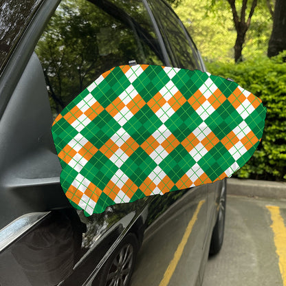 Green Orange And White Argyle Print Car Side Mirror Covers