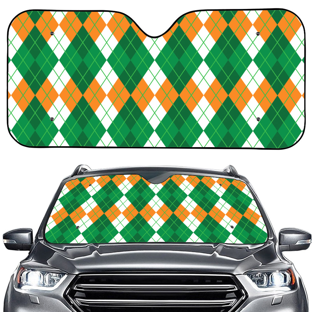 Green Orange And White Argyle Print Car Windshield Sun Shade