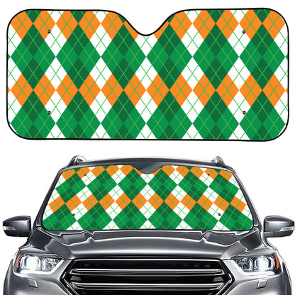 Green Orange And White Argyle Print Car Windshield Sun Shade