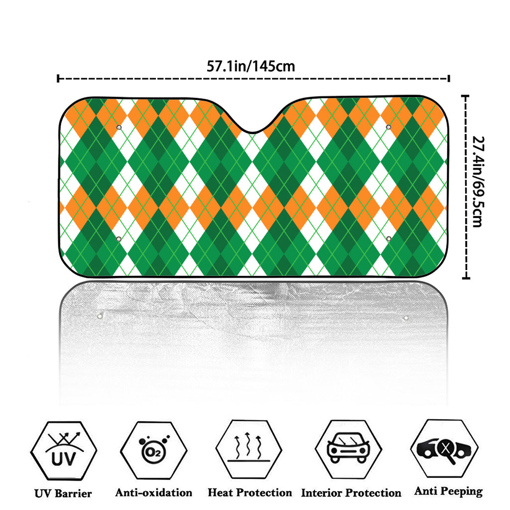 Green Orange And White Argyle Print Car Windshield Sun Shade
