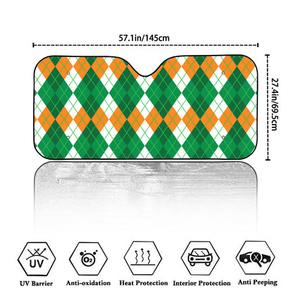 Green Orange And White Argyle Print Car Windshield Sun Shade