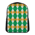 Green Orange And White Argyle Print Casual Backpack