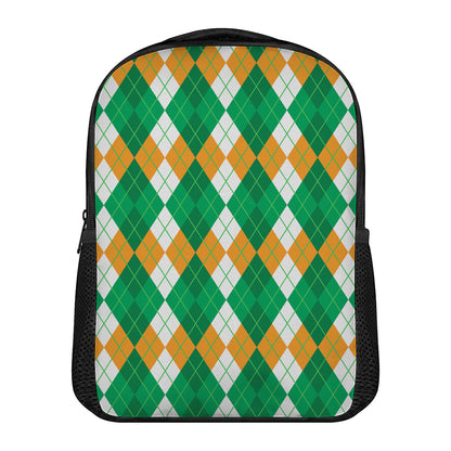 Green Orange And White Argyle Print Casual Backpack