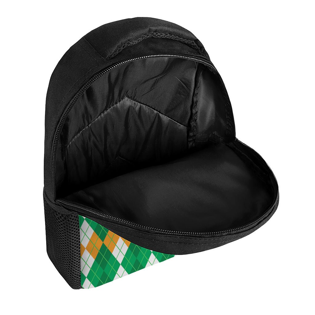 Green Orange And White Argyle Print Casual Backpack