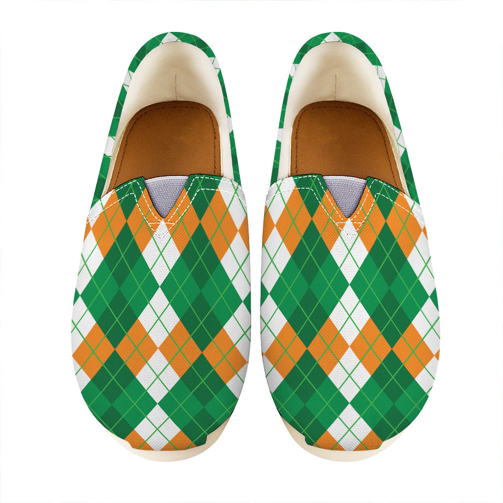 Green Orange And White Argyle Print Casual Shoes