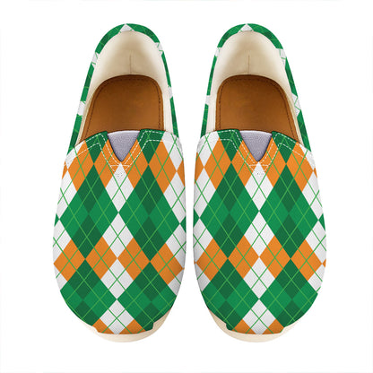 Green Orange And White Argyle Print Casual Shoes