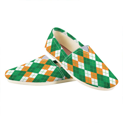 Green Orange And White Argyle Print Casual Shoes