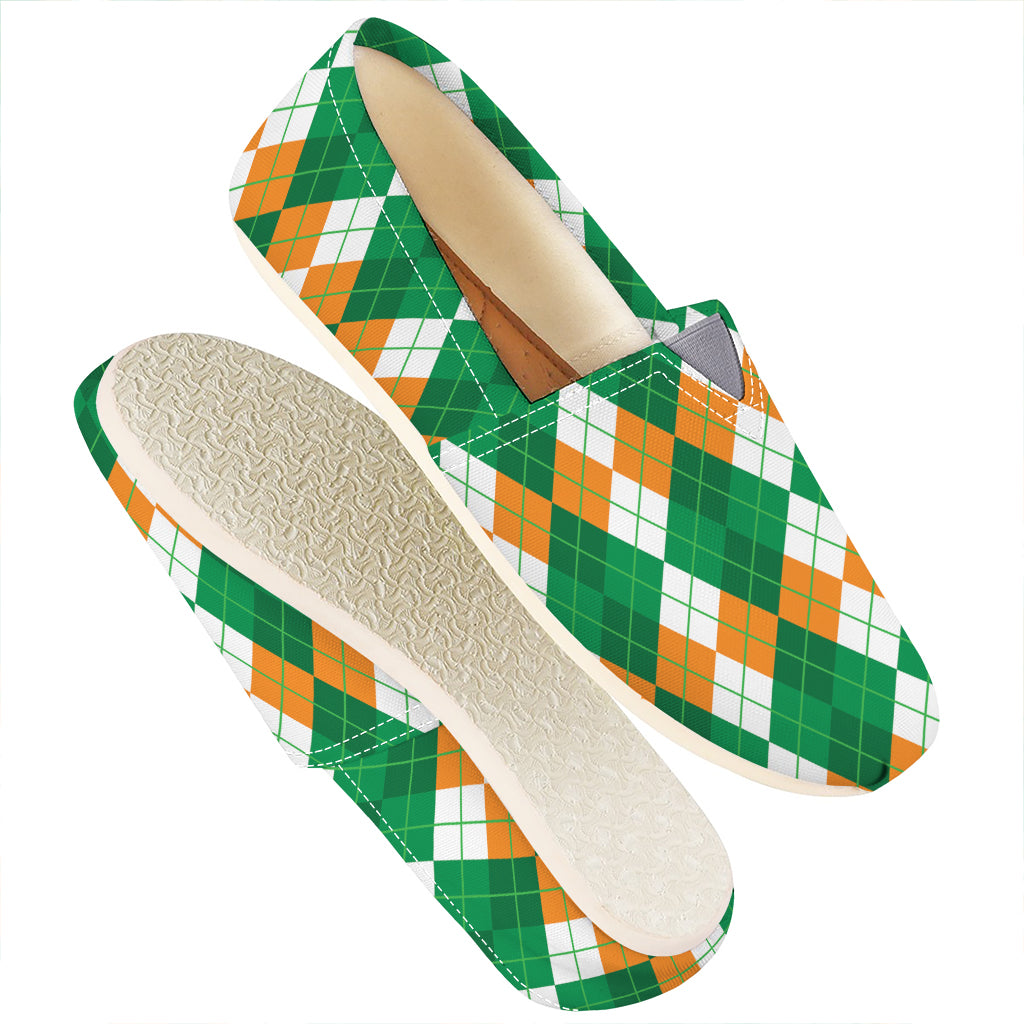 Green Orange And White Argyle Print Casual Shoes