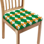 Green Orange And White Argyle Print Chair Cushion Cover