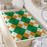 Green Orange And White Argyle Print Changing Pad Cover