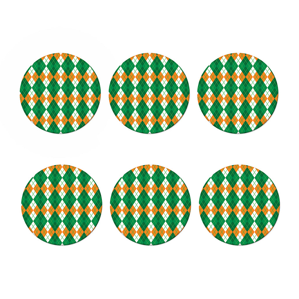 Green Orange And White Argyle Print Coaster Set