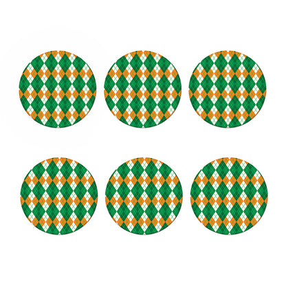 Green Orange And White Argyle Print Coaster Set