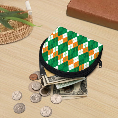 Green Orange And White Argyle Print Coin Purse