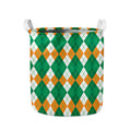 Green Orange And White Argyle Print Collapsible Laundry Basket