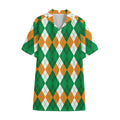 Green Orange And White Argyle Print Cotton Hawaiian Shirt