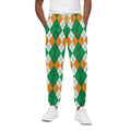 Green Orange And White Argyle Print Cotton Sweatpants