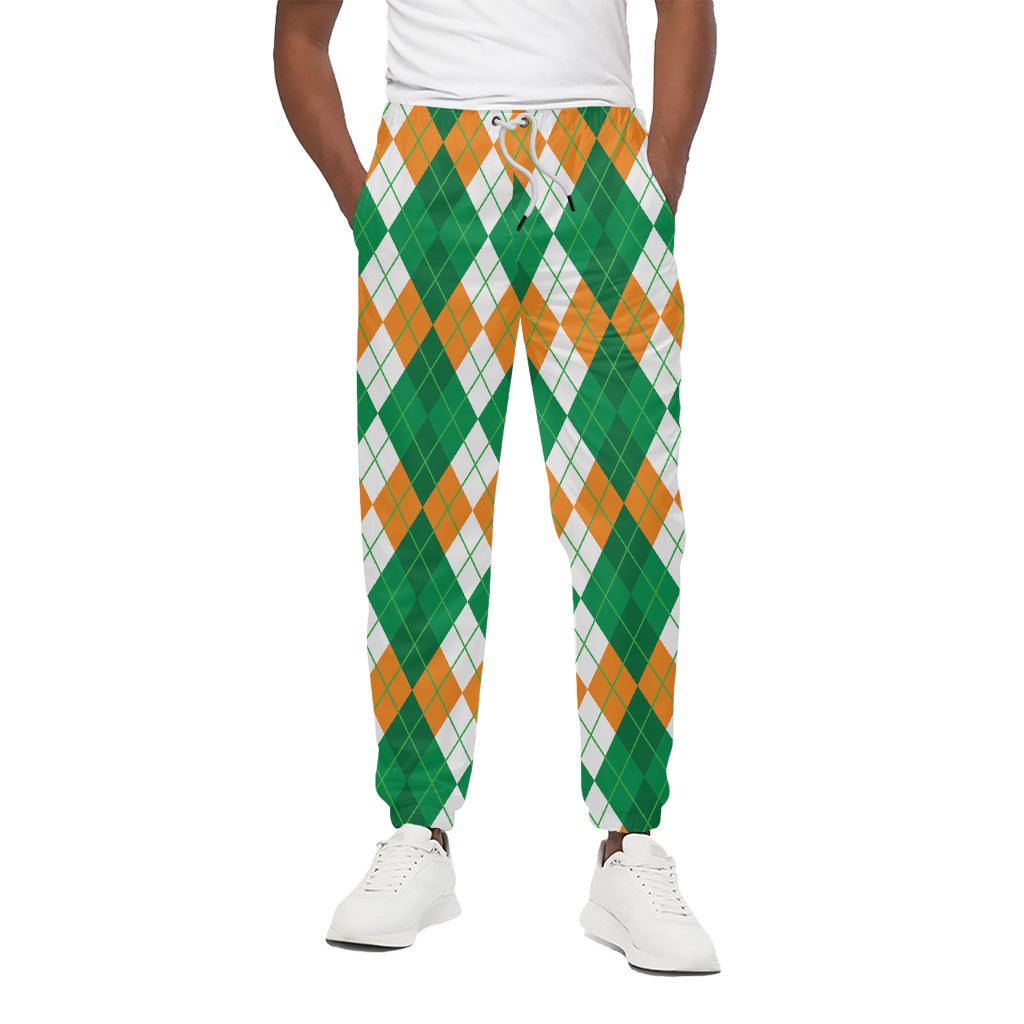 Green Orange And White Argyle Print Cotton Pants