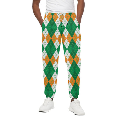 Green Orange And White Argyle Print Cotton Pants