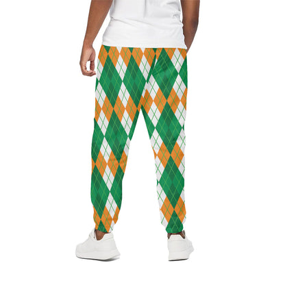 Green Orange And White Argyle Print Cotton Pants