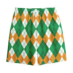 Green Orange And White Argyle Print Cotton Shorts