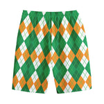 Green Orange And White Argyle Print Cotton Shorts