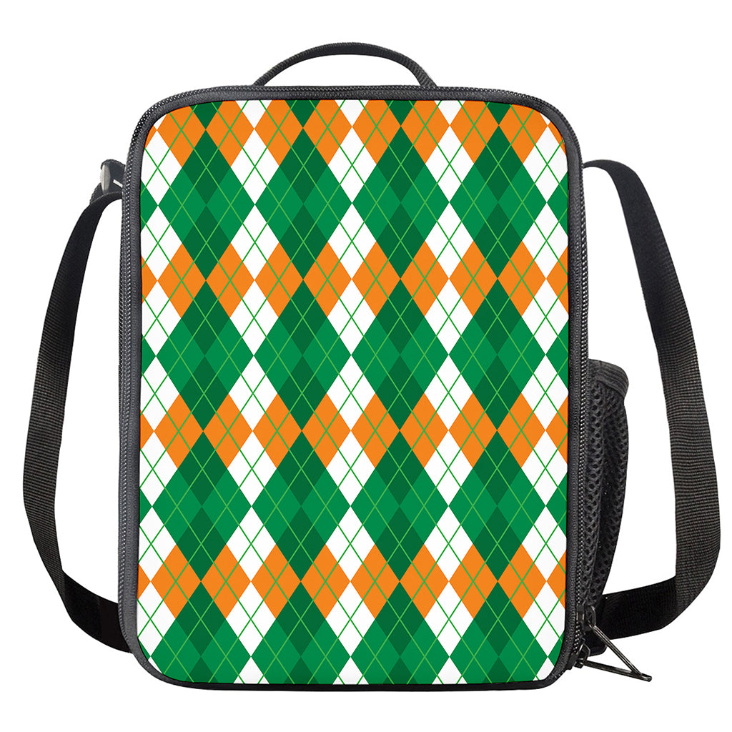 Green Orange And White Argyle Print Crossbody Lunch Bag