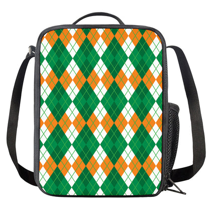 Green Orange And White Argyle Print Crossbody Lunch Bag