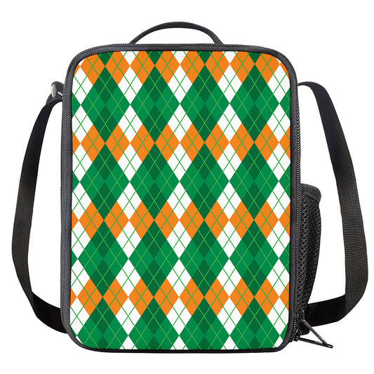 Green Orange And White Argyle Print Crossbody Lunch Bag