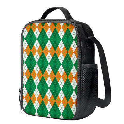 Green Orange And White Argyle Print Crossbody Lunch Bag