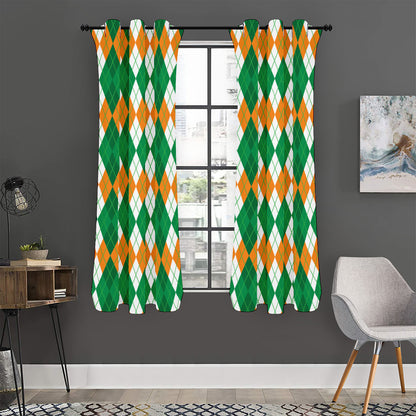Green Orange And White Argyle Print Curtain