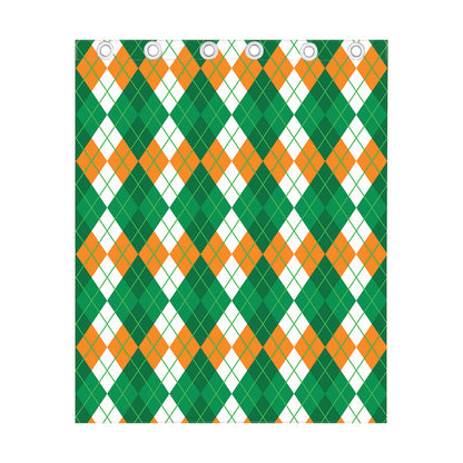 Green Orange And White Argyle Print Curtain