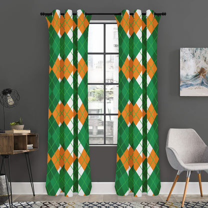 Green Orange And White Argyle Print Curtain