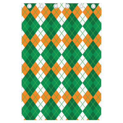 Green Orange And White Argyle Print Curtain