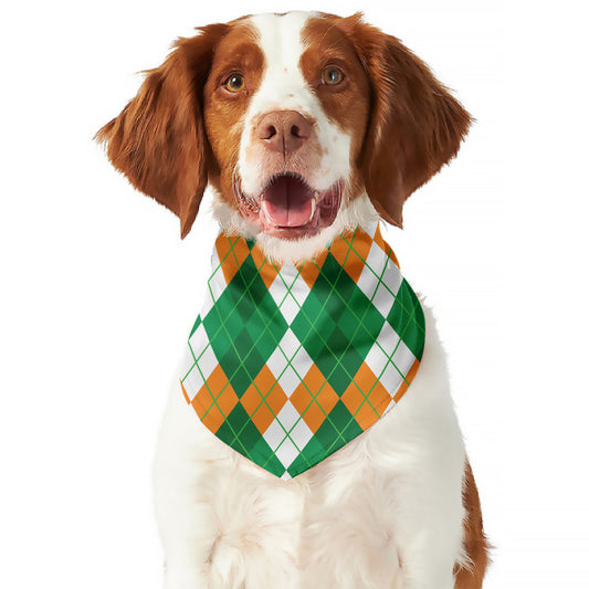Green Orange And White Argyle Print Dog Bandana
