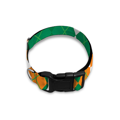 Green Orange And White Argyle Print Dog Collar