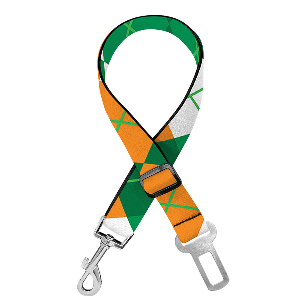 Green Orange And White Argyle Print Dog Seat Belt